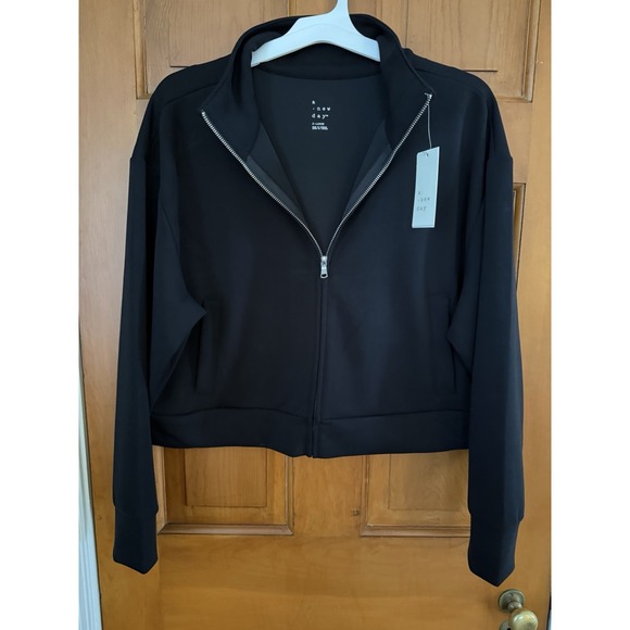 a new day Tops - Women's A New Day Black Sandwash Cropped Full-Zip Sweatshirt Jacket Size XL